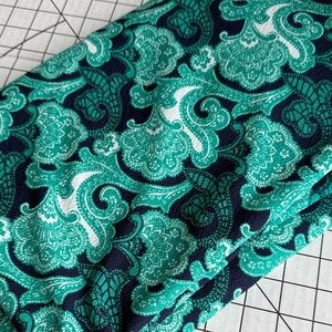 Vintage 1990s Paisley Polyester Dress Fabric Teal Green Navy 2 Yards x 58”